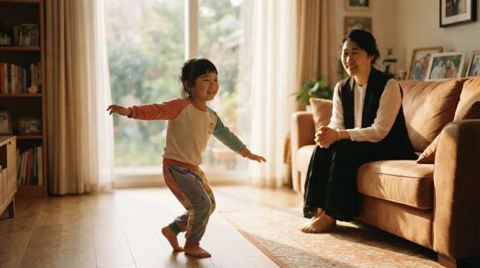 Supportive mother sitting next to her young child who is happily engaged in creative play, demonstrating strength based parenting