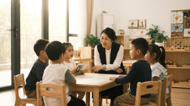 A warm parent sitting on the floor at eye level having a calm, supportive conversation with a young child in a living room